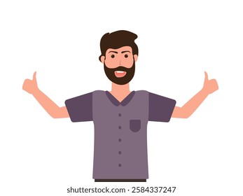 happy confident young man showing thumbs up with both hands vector, illustration.