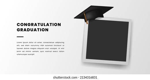 Happy congratulation graduation with graduation cap and photo frame banner for university collage