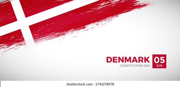 Happy constitution day of Denmark. Brush painted grunge flag of Denmark country. Creative brush flag vector background