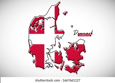 Happy constitution day of Denmark. Modern national country map with Denmark flag vector illustration.