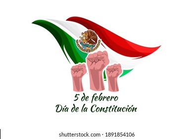 Alles Gute zum Tag der Verfassung in Mexiko.
Übersetzung: 5. Februar Tag der Verfassung. Nationalfeiertag in Mexiko Vektorgrafik. Geeignet für Grußkarten, Poster und Banner.