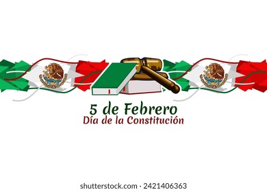 Alles Gute zum Tag der Verfassung in Mexiko. Übersetzung: 5. Februar Tag der Verfassung. Nationalfeiertag in Mexiko Vektorgrafik. Geeignet für Grußkarten, Poster und Banner.

