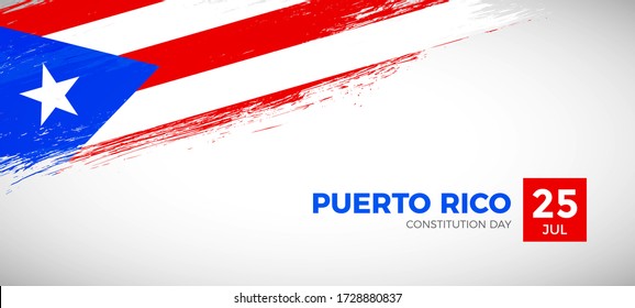 Happy constitution day of Puerto Rico. Brush painted grunge flag of Puerto Rico country. Abstract brush flag vector background