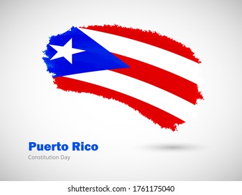 Happy constitution day of Puerto Rico with artistic watercolor country flag background. Grunge brush flag illustration