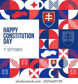 Feliz Día de la Constitución Anuncio de Eslovaquia. 1 de septiembre Día de la Constitución de Eslovaquia diseño de tarjeta de felicitación. Patrón moderno, Plantilla de cartel. Ilustración vectorial.