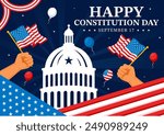 Happy Constitution Day United States Vector Illustration Vector Illustration on September 17th with an American Waving Flag and the Capitol Building