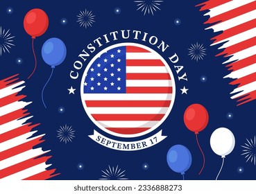 Happy Constitution Day United States Vector Illustration on 17th September with American Waving Flag Background and Capitol Building Templates