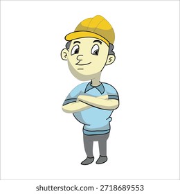 Trabajador de la construcción feliz que da los pulgares para arriba Ilustración vectorial del gesto