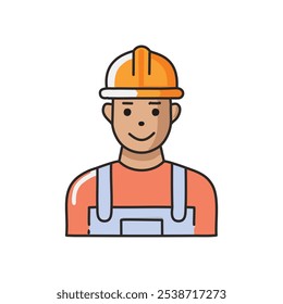 Feliz trabalhador de construção civil. Ícone sorridente do trabalhador da construção, simbolizando segurança, experiência e trabalho diligente.  Atitude positiva.