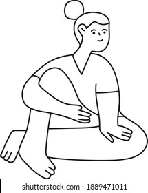 A happy contented person sitting  trendy black and white line illustration