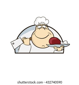 happy Cook chef with meat flat design cartoon vector illustration isolated over white label