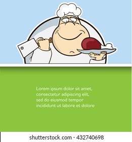 happy Cook chef with meat flat design cartoon vector illustration modern poster 