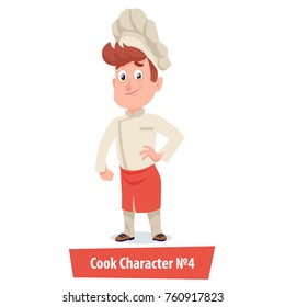Happy Cook Man Character in White Red Uniform Isolated on White Background. Cartoon Style Vector Illustration