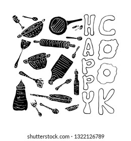 happy cook with tools white - vector