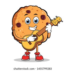 Happy Cookie Cartoon Mascot Character With Playing a Guitar. 