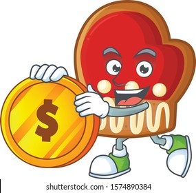 happy cookies cartoon character with gold coin