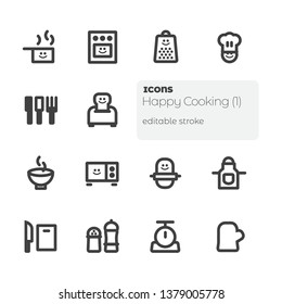 Happy Cooking (1), Editable Stroke Vector Icon Set