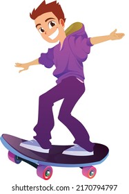 Happy cool boy on skateboard