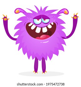 Happy cool cartoon fat monster. Purple and horned vector monster character
Happy cool cartoon fat monster.  and horned vector monster character
