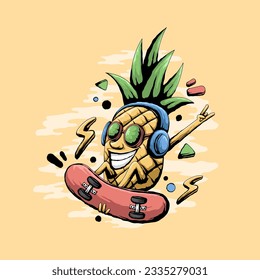 Happy Cool Pineapple play skateboard with sunglass