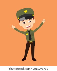 Happy Cop Flat Vector Cartoon Illustration