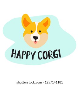 Happy corgi, animal head. Vector hand drawn illustration for greeting card, kids wear, t shirt, social network stickers, posters design.