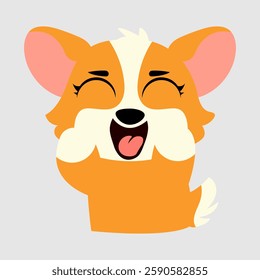 Happy corgi with a big smile and joyful expression. The fluffy dog radiates excitement and playfulness, making it perfect for greeting cards, stickers, pet-related designs