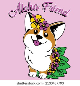 happy corgi dog aloha friend