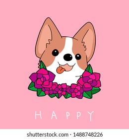 happy corgi dog card vector