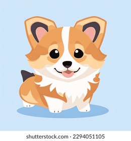 Happy corgi dog character on blue background