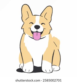 A happy corgi, wagging its tail in excitement, bringing joy to pet lovers, greeting cards, and dog themed projects.