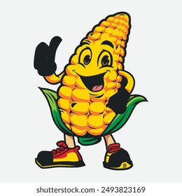 happy corn cartoon Maize Seed with Corn Plant with Cobs


