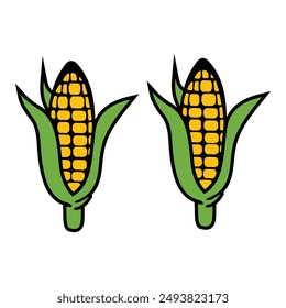 happy corn cartoon Maize Seed with Corn Plant with Cobs


