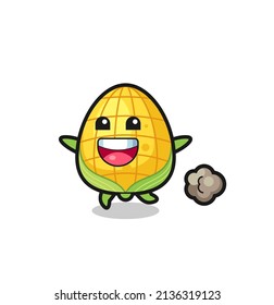 the happy corn cartoon with running pose , cute style design for t shirt, sticker, logo element