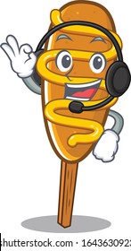 Happy corn dog mascot design style wearing headphone