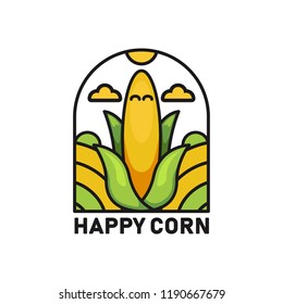 Happy Corn Farm Logo Badge Emblem Illustration