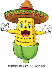  Happy corn with sombrero cartoon character