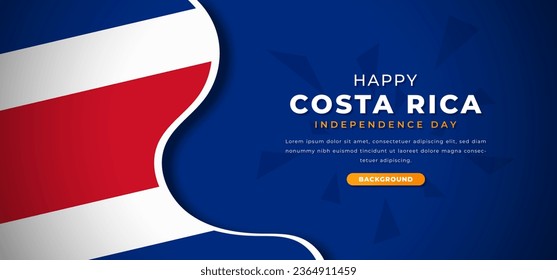 Happy Costa Rica Independence Day Design Paper Cut Shapes Background Illustration for Poster, Banner, Advertising, Greeting Card