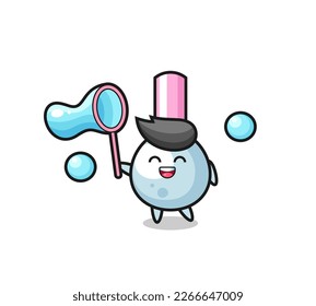 happy cotton bud cartoon playing soap bubble , cute style design for t shirt, sticker, logo element