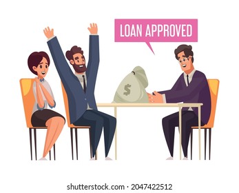 Happy couple with approved mortgage loan cartoon vector illustration