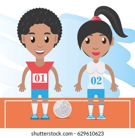 happy couple athlete playing volleyball