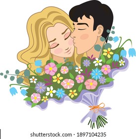 Happy couple. Boy and girl in love. Vector art.
