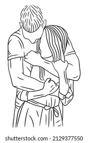 Happy Couple Boyfriend and Girlfriend Women Men Girl Line Art illustration