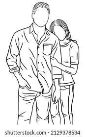 Happy Couple Boyfriend and Girlfriend Women Men Girl Line Art illustration