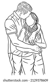 Happy Couple Boyfriend and Girlfriend Women Men Girl Line Art illustration