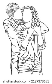 Happy Couple Boyfriend and Girlfriend Women Men Girl Line Art illustration