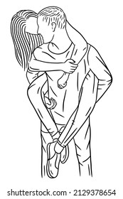 Happy Couple Boyfriend and Girlfriend Women Men Girl Line Art illustration