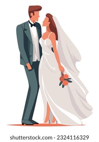 A happy couple celebrates a wedding, Wedding ceremony. Marriage people vector illustration