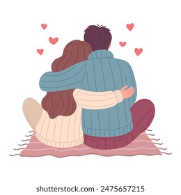 Happy couple concept. A man and a woman hug each other, expressing love, affection, support. Cute vector illustration