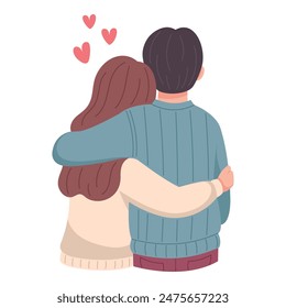 Feliz concepto de pareja. Un hombre y una mujer se abrazan, expresando amor, afecto, Asistencia. Linda Ilustración vectorial